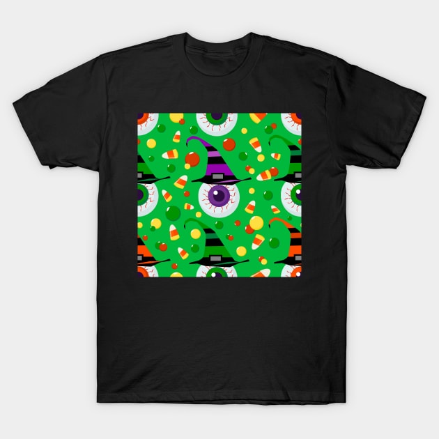 Eyes with hat in candyland on green T-Shirt by YamyMorrell